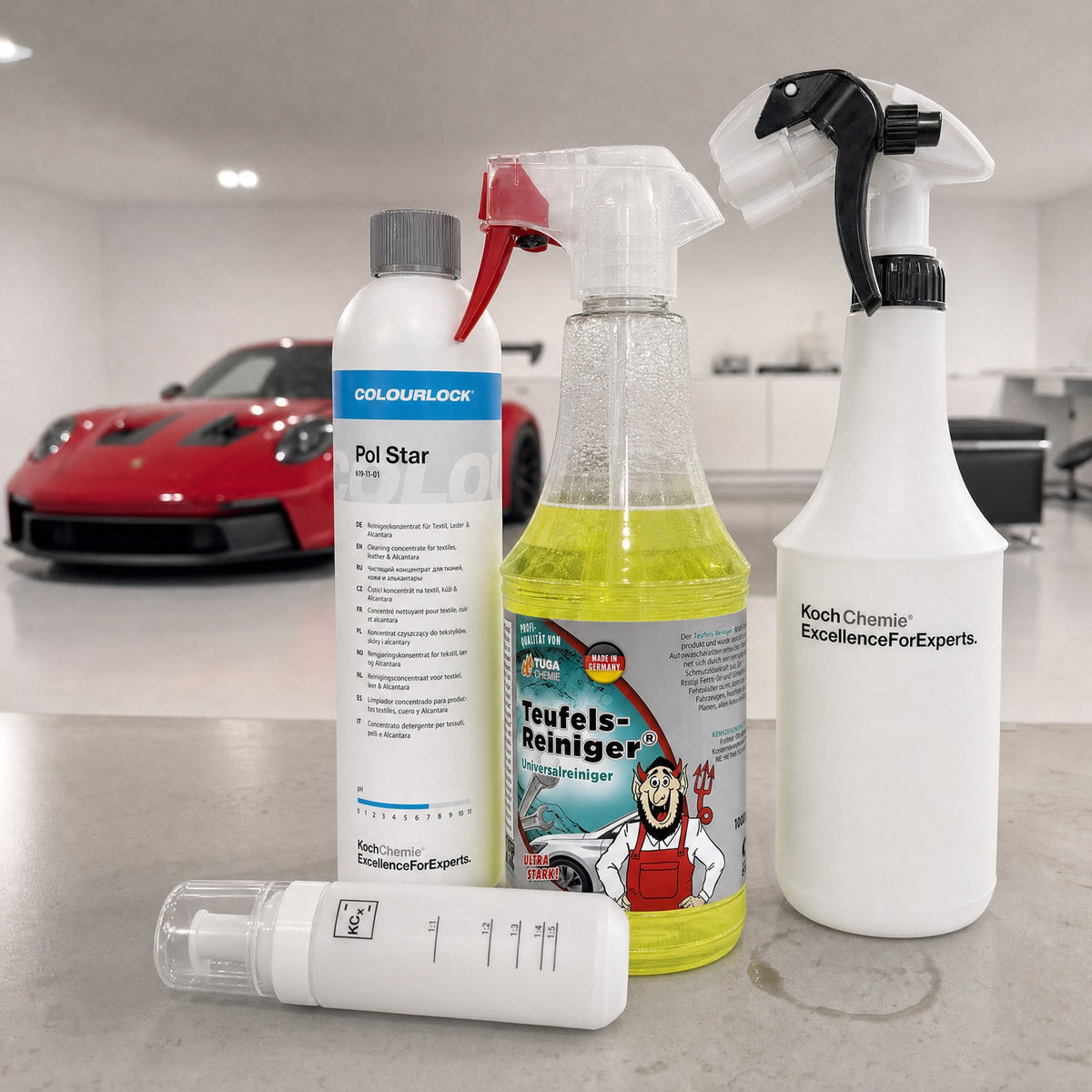 Detailing1 Auto-Reinigungsset "Innenraum" — TUGA Chemie Teufels-Reiniger® 1 Liter + COLOURLOCK „Pol Star“ 1 Liter + Foamer Bo