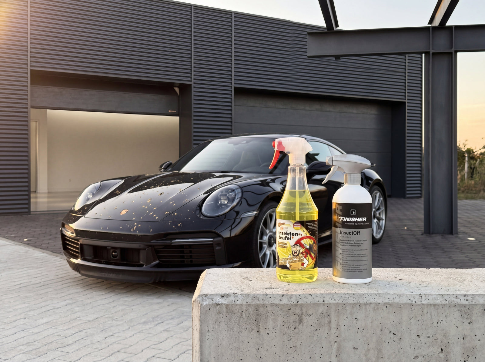 Erste warme Tage, erste Insekten — Porsche 911 Turbo S mit Insektenrückständen, Tuga und Koch-Chemie InsectOff auf Concrete Ledge