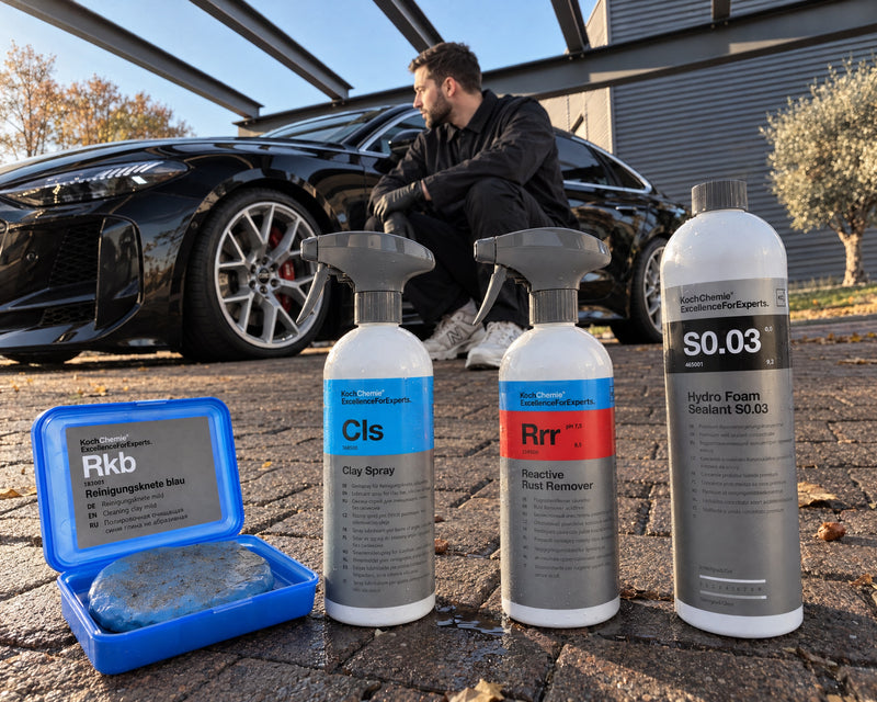 Detailing1 zestaw do glinkowania — Koch-Chemie Rkb, Clay Spray Cls, Rrr i S0.03 przed Audi RS 5