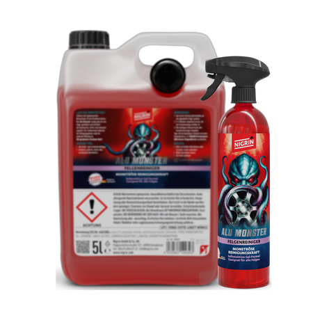 Detailing1 NIGRIN „Alu Monster" Felgenreiniger — 1 Liter Sprühflasche und 5 Liter Kanister